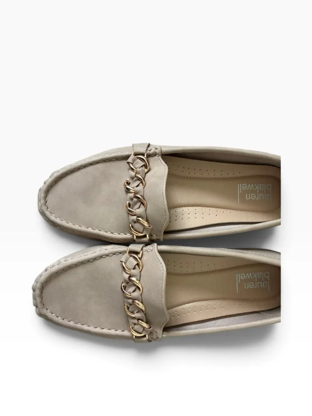 Lauren Blakwell Tan Chain-Trim Driving Loafers 8.5